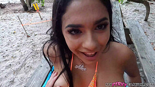Bored AS FUCK... So my stepsis lets me bang her quick on public beach! - Serena Santos -