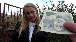 Public Agent Cute Blonde Russian babe fucked through tights at roadside