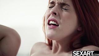 Watch this vivacious redhead suck and fuck with intense passion