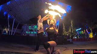 Amateurs enjoy fire show and sex at home