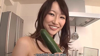 Noriko Aota shows her brother in law what she can do with a zucchini when she is horny. Noriko gets to showing the man what she can do with his cock. This babe takes the dick in her mouth and, then, rubs her cunt with it until the very wanted orgasm
