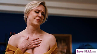 Big tits cougar stepmom tongues her teen stepdaughters pussy