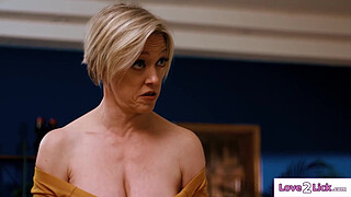 Big tits cougar stepmom tongues her teen stepdaughters pussy