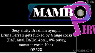 Sexy slutty Brazilian nymph, Bruna Ferrari gets fucked by 4 huge cocks (DAP, Anal, cumshot firing squad, DATM, 4on1, 0% p ...