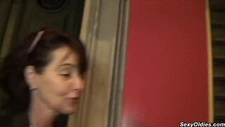 Amateur granny Joyce Mifle brought home big cock guy Max Casanova and gave him head then stripped to lingerie wet pussy pounded in various positions