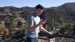 Stepson Kai Jaxon is caught when taking snaps of nude large tits mature stepmom Alexis Malone in bathroom then she sucks and fucks him