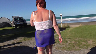 Kiwi trashy MILF made to walk in see through clothes at the beach before being creampie fucked in plain view. Trailer