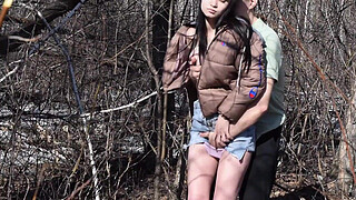 Caught and roughly fucked a young bitch in the forest