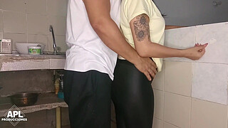 While I'm talking to my stepmother's friend in the kitchen, I end up touching her juicy pussy until I fuck her. She didn't know I was fucking her.