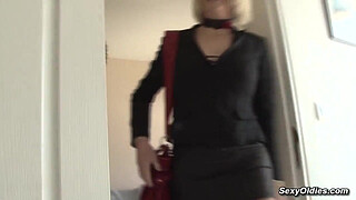 Hot blonde amateur French mature lady Anais in black leather mini skirt is brought to a country house and there gang bang anal fucked