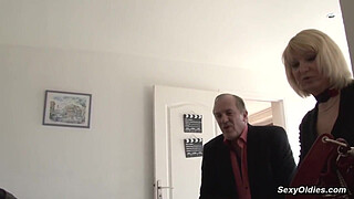 Hot blonde amateur French mature lady Anais in black leather mini skirt is brought to a country house and there gang bang anal fucked