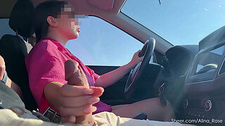 Risky Driving Handjob – Stroking Him While Steering