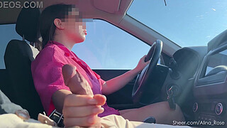 Risky Driving Handjob – Stroking Him While Steering