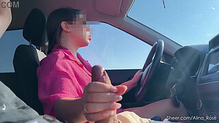 Risky Driving Handjob – Stroking Him While Steering
