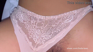 with her panties on side opening her tight pussy before her tennis match. She loves dick!