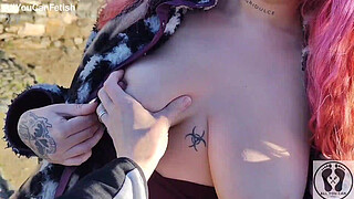 OUTDOOR PUBLIC BJ CUM IN MOUTH BOOBS BOUNCING IN A CASTLE