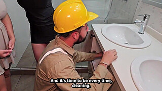 Plumber gives his job to lesbian couple who want to try a dick on their anniversary