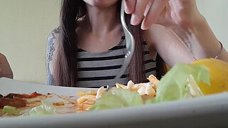 italian couple goes out for lunch then she gets fucked hard doggystyle with creampie