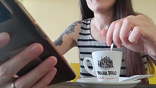 italian couple goes out for lunch then she gets fucked hard doggystyle with creampie