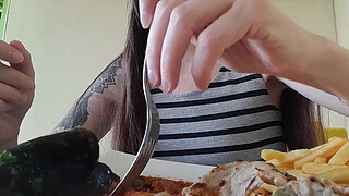 italian couple goes out for lunch then she gets fucked hard doggystyle with creampie