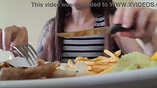 italian couple goes out for lunch then she gets fucked hard doggystyle with creampie