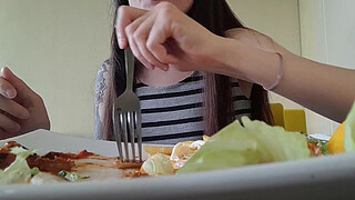 italian couple goes out for lunch then she gets fucked hard doggystyle with creampie