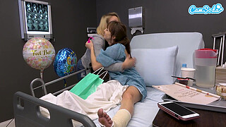 Horny Big Tits MILF Masturbates On Hospital Bed - Gives Stranger Handjob Cum On Tits