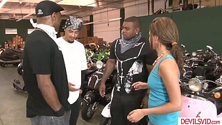 Petite Danica Dillan getting dp fucked by three black men