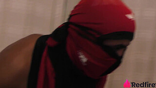 Hot brunette was surprised by a red-black guy eating her booty