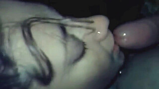 She sucks it and swallows it all, she won't let go. With her mouth full of cum, she spits it out and keeps swallowing cum! She can't stop!