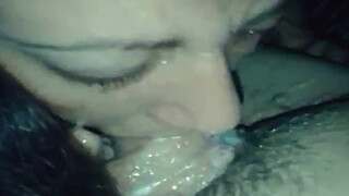 She sucks it and swallows it all, she won't let go. With her mouth full of cum, she spits it out and keeps swallowing cum! She can't stop!