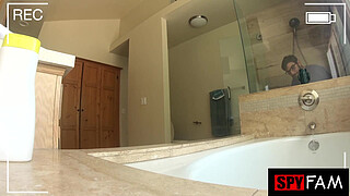 Stepbro Caught Stroking His Penis To Stepsis Washing Her Pussy