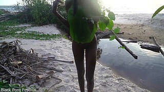Skinny African tribe chick cooking medecin for her grandmother naked in forrest