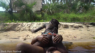 Hot skinny African village not even surprised to get fuck unexpectedly while she was bathing outdoor in the forrest