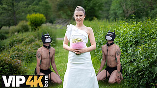 BRIDE4K. Blonde bride with natural tits enjoyed a good fuck on her kinky wedding