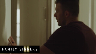 FAMILY SINNERS - Blonde MILF Drops Her Towel So Her Son-In-Law Can See Everything Before She Sucks His Shaft