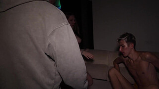 Part 2: Guys with big dicks at a party fuck a cute chick in a circle