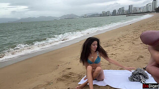 Girl Can I Cum On Your Tits? - Public Penis Flashing On The Beach