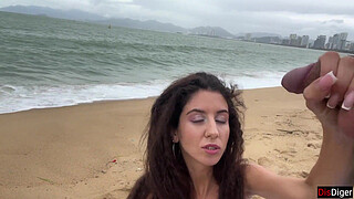 Girl Can I Cum On Your Tits? - Public Penis Flashing On The Beach