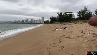 Girl Can I Cum On Your Tits? - Public Penis Flashing On The Beach