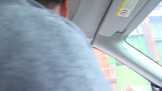 Bustyeager for dick starts masturbating in the car waiting forcocks