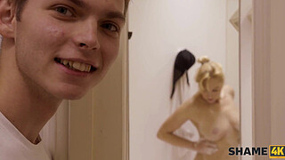 SHAME4K. Boy lets moms sexy girlfriend take a shower at his place