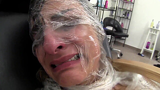 Milf bitch gets her pussy shaved and fucked by hairdresser in her butt and throat