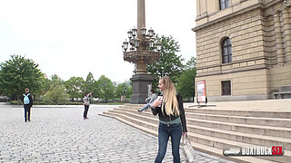 Slender blonde Candy Alexa first time fucking in public