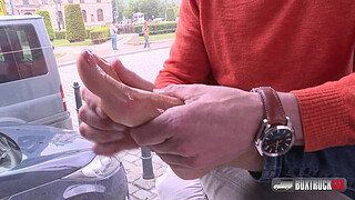 Slender blonde Candy Alexa first time fucking in public