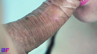 Gentle blowjob close-up. Creampie.