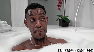 Black stepdad gets into bath with his gf's babe