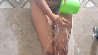 Seeing her taking a bath alone, if she did not agree, then she fucked her.