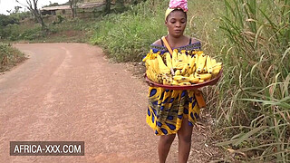Black banana seller babe seduced for a hot sex
