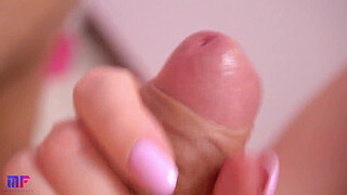 Foreskin play, close up gentle sucking, oral creampie